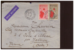 Lettre Madagascar 1937 Cachet Tananarive Timbre N° PA6 + PA7 Pli Par Avion Pour Isle Abeau Par Jallieu Isere - Storia Postale