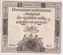 Assignat De Quinze Sols / 15 Sols - 24 Octobre 1792 - Série 675 - Très Bon état - Assignats