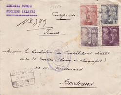 24813# LETTRE CENSURE CENSURA OFICIAL MILTAR IRUN Obl ELCIEGO ALAVA 1940 Pour BORDEAUX GIRONDE VIVA ESPANA - Nationalistische Zensur