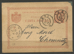 ROMANIA. 1893. UPU CARD. JASSY TO CHEMNITZ - Briefe U. Dokumente