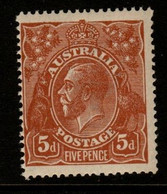 Australia SG 34 1917  King George V Heads, 5d Brown ,Mint Never Hinged - Nuevos