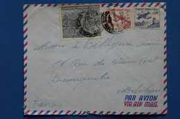 V3 CHILE  BELLE LETTRE ASSEZ RARE  1957 P. AERIENNE CHILI  POUR LOCMIQUELIE FRANCE + 100$  + AFFRANCH. INTERESSANT - Chile