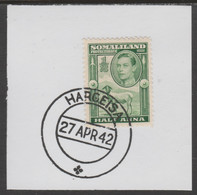 Somaliland 1938 KG6 Side Face 1/2a On Piece Cancelled With Madame Joseph Forged Postmark Type 103 - Somalilandia (Protectorado ...-1959)