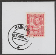 Somaliland 1938 KG6 Side Face 1a On Piece Cancelled With Madame Joseph Forged Postmark Type 103 - Somalilandia (Protectorado ...-1959)