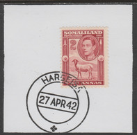 Somaliland 1938 KG6 Side Face 2a On Piece Cancelled With Madame Joseph Forged Postmark Type 103 - Somalilandia (Protectorado ...-1959)