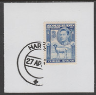 Somaliland 1938 KG6 Side Face 3a On Piece Cancelled With Madame Joseph Forged Postmark Type 103 - Somaliland (Protectorate ...-1959)