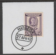 Somaliland 1942 KG6 Full Face 6a On Piece Cancelled With Madame Joseph Forged Postmark Type 103 - Somaliland (Protectorate ...-1959)