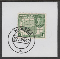 Somaliland 1942 KG6 Full Face 1r On Piece Cancelled With Madame Joseph Forged Postmark Type 103 - Somaliland (Protectorate ...-1959)