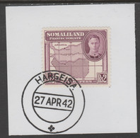 Somaliland 1942 KG6 Full Face 2r On Piece Cancelled With Madame Joseph Forged Postmark Type 103 - Somalilandia (Protectorado ...-1959)