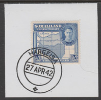 Somaliland 1942 KG6 Full Face 3r On Piece Cancelled With Madame Joseph Forged Postmark Type 103 - Somalilandia (Protectorado ...-1959)