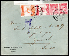 190.GREECE,1915 COVER SALONIQUE TO SWITZERLAND,HUNGARY CENSOR,SCARCE - Used Stamps