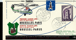 Env. (E) ; 1* Vol Hélicoptère  BRUXELLES - PARIS 03/03/1957 - Lettres & Documents