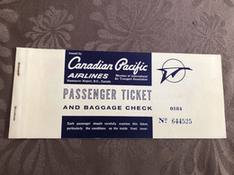 BILLET AVION CANADIAN PACIFIC AIRLINES 1963 / WINNIPEG - MONTREAL - PRESTWICK - Monde