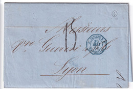 1861 - SUPERBE ENTREE D.SICILES S.E. BLEU Par MARSEILLE ! LETTRE De NAPLES => LYON - Marques D'entrées