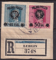 POLAND 1918 Lublin Fi 26, 27b On Piece Signed Petriuk - Oblitérés