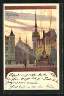 Künstler-AK Heinrich Kley: München, Marienplatz In Der Abendsonne - Kley