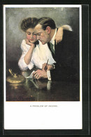 Künstler-AK Clarence F. Underwood: A Problem Of Income, Mann Und Frau Unterzeichnen Einen Brief - Underwood, Clarence F.