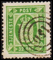 1875. Official. 32 Øre Green. Perf. 14x13½ With Variety Cancelled 150 Kjellerup (Michel D7YA) - JF421705 - Dienstmarken