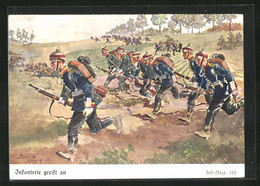 Künstler-AK Döbrich-Steglitz: Infanterie Greift An, Inf.-Rgt. 166 - Döbrich-Steglitz