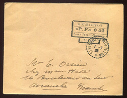 St Pierre Et Miquelon  Lettre De 1/7/26 -  De St Pirrre Et Miquelon Pour Avranche   Manches - Lettres & Documents