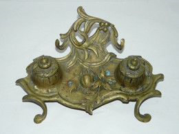 BEL ENCRIER Double En BRONZE PORTE PLUME DECOR FLORAL STYLE ART NOUVEAU Collection Déco Bureau Vitrine - Inkwells