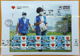 ESPAÑA SPAIN (2021) UNHCR ACNUR Frente A La COVID 19, Agencia ONU Para Los Refugiados, Sello Solidario - Sheet FDC - Blocks & Sheetlets & Panes