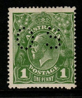 Australia SG O85  1924 King George V Perforated OS, 1d Sage-green LM Wtmk,Mint Hinged, - Service