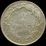 LaZooRo: Belgium 2 Francs 1912 VF / XF Scarce - Silver - 2 Frank