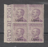 EGEO - LIPSO:  1912  SOPRASTAMPATO  -  50 C. VIOLETTO  BL. 4  N. -  SASS. 7 - Aegean (Lipso)