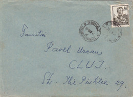 CONSTRUCTIONS WORKER STAMP, STRAIGHT LINES CANCELLATIONS ON COVER, 1957, ROMANIA - Covers & Documents