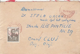 CONSTRUCTIONS WORKER STAMP, STRAIGHT LINES CANCELLATIONS ON COVER, 1958, ROMANIA - Covers & Documents