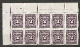 Canada 1935 Sc J16  Postage Due Plate 1 UL Block Of 10 MNH** - Portomarken