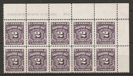 Canada 1935 Sc J16  Postage Due Plate 2 UR Block Of 10 MNH** - Portomarken