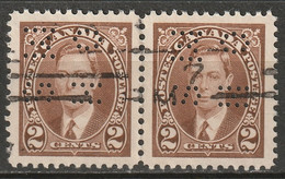 Canada 1937 Sc O232  Official Small OHMS Perfin Pair Used - Perforés