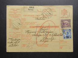 Jugoslawien 1931 Bulletin D'expedition Paketkarte / Postanweisung Karlovac - Skoplje An Einen Soldaten / Militärpost - Lettres & Documents