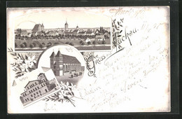 Lithographie Luckau, Gesamtansicht Mit Rathaus Und Kirche - Luckau