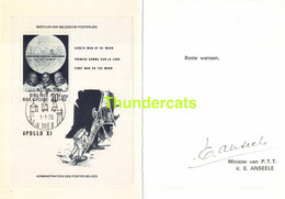 BELGIE FDC LUXE 1970 EERSTE MAN OP DE MAAN HANDTEKENING ANSEELE MINISTER P.T.T. - Feuillets De Luxe [LX]