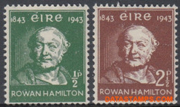Ierland 1943 - Mi:91/92, Yv:97/98, Stamp - XX - William Rowan Hamilton Mathematician And Physicist - Ongebruikt