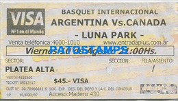 164394 ARGENTINA VS CANADA SPORTS BASQUET LUNA PARK BUENOS AIRES ENTRADA TICKET NO POSTCARD - Autres & Non Classés