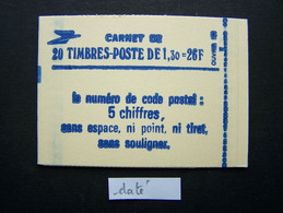 2059-C4 CONF. 8 CARNET DATE DU 21.8.7? FERME 20 TIMBRES SABINE DE GANDON 1,30 ROUGE CODE POSTAL - Modernes : 1959-...