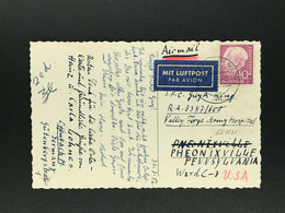 Bund Heuss Mi.Nr. 188 Einzelfrankatur Luftpost Karte Offenbach N. USA 1956 - Altri & Non Classificati