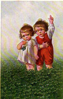 Belle Illustrée Signée FIALKOWSKA :petits Enfants  Dans Les Trèfles à Quatre Feuilles 2 - Fialkowska, Wally