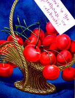 CPA Gaufrée ILLUSTRATEUR CORBEILLE DOREE Pleine De CERISES , 1915 ,  GOLDEN BASKET CHERRIES Ellen Clapsaddle A/s OLD PC - Geneeskrachtige Planten