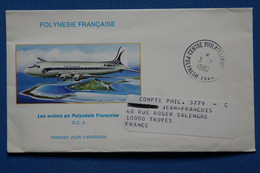 W3 POLYNESIE BELLE LETTRE 1982  PREMIER JOUR POUR TROYES + AFF. PLAISANT - Brieven En Documenten