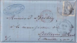 1876 - ENTREE ALLEMAGNE PAGNY AMBULANT E - LETTRE De ST JOHANN A.D. SAAR / ST JEAN SARREBRUCK => BELLEVUE (MEURTHE) - Entry Postmarks