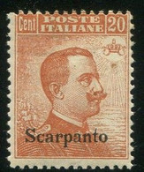 EGEO SCARPANTO 1921-22  20 C. SASSONE N. 11 ** MNH - Egée (Scarpanto)