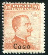 EGEO CASO 1917 20 C. ARANCIO SENZA FILIGRANA SASSONE N. 9 ** MNH - Aegean (Caso)