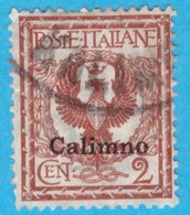 EGCA011 EGEO CALINO 1912 FBL D'ITALIA SOPRASTAMPATI CALIMNO CENT 2 SASSONE NR 1 USATO - Egeo (Calino)