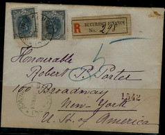 ROMANIA 1900 REGISTERED COVER FLIGHTED IN 8/2/1900 FROM BUCHAREST TO NEW YORK VF!! - Briefe U. Dokumente