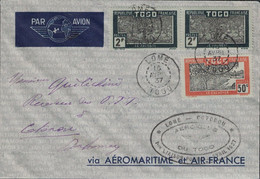 TOGO - LOME - 16-4-1937 - LETTRE AVION - 1e LIAISON POSTALE AERO CLUB DU TOGO - ENVELOPPE AEROMARITIME. - Briefe U. Dokumente